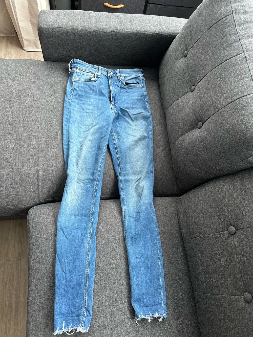 rag & bone Light Blue Skinny Jeans with Frayed Hem